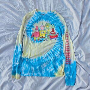 2020 spongebob long sleeve S Tie Dye Blue tee Cotton and Polyester